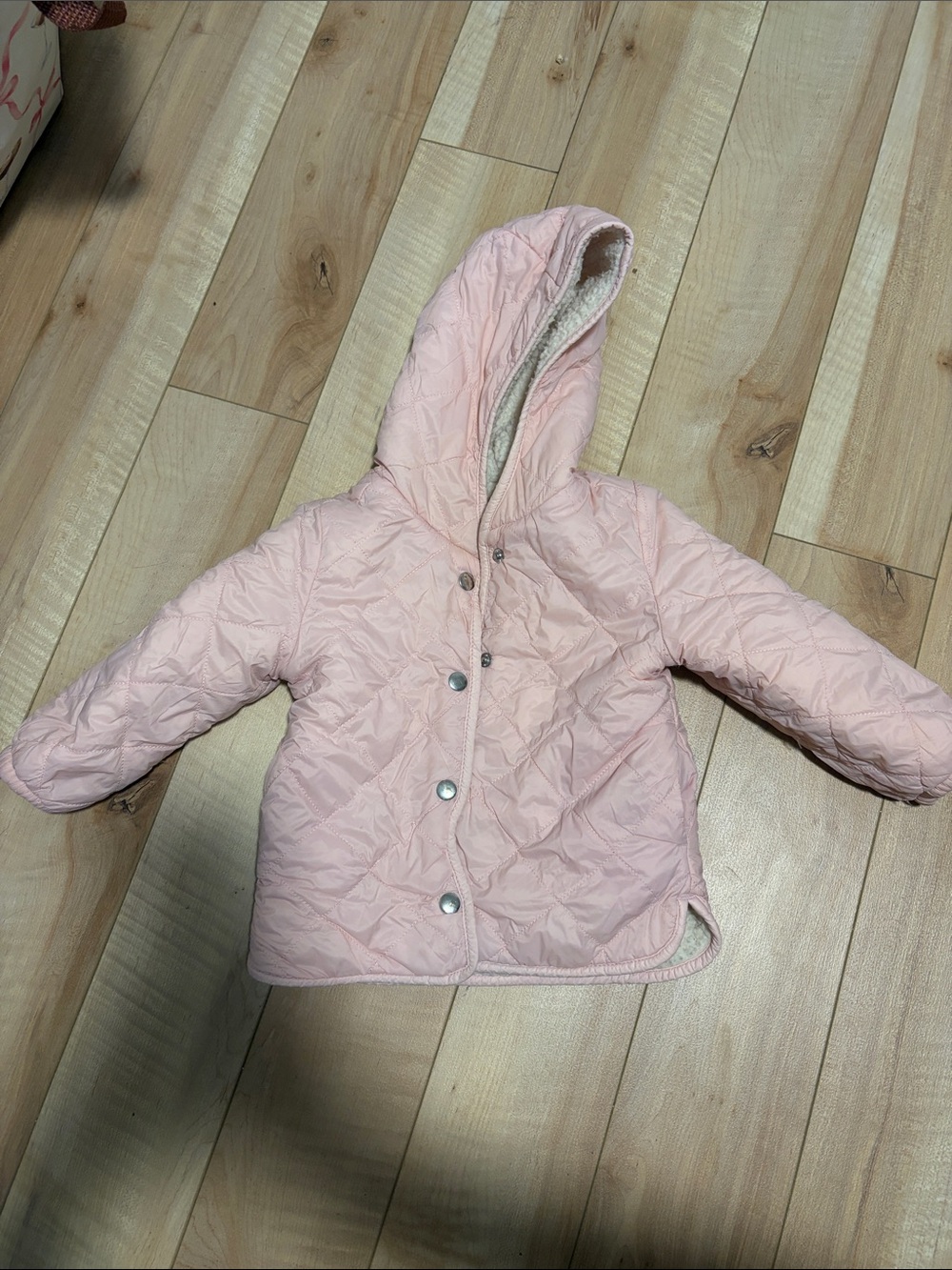 Pink Quilted Hooded Kids Jacket reversible